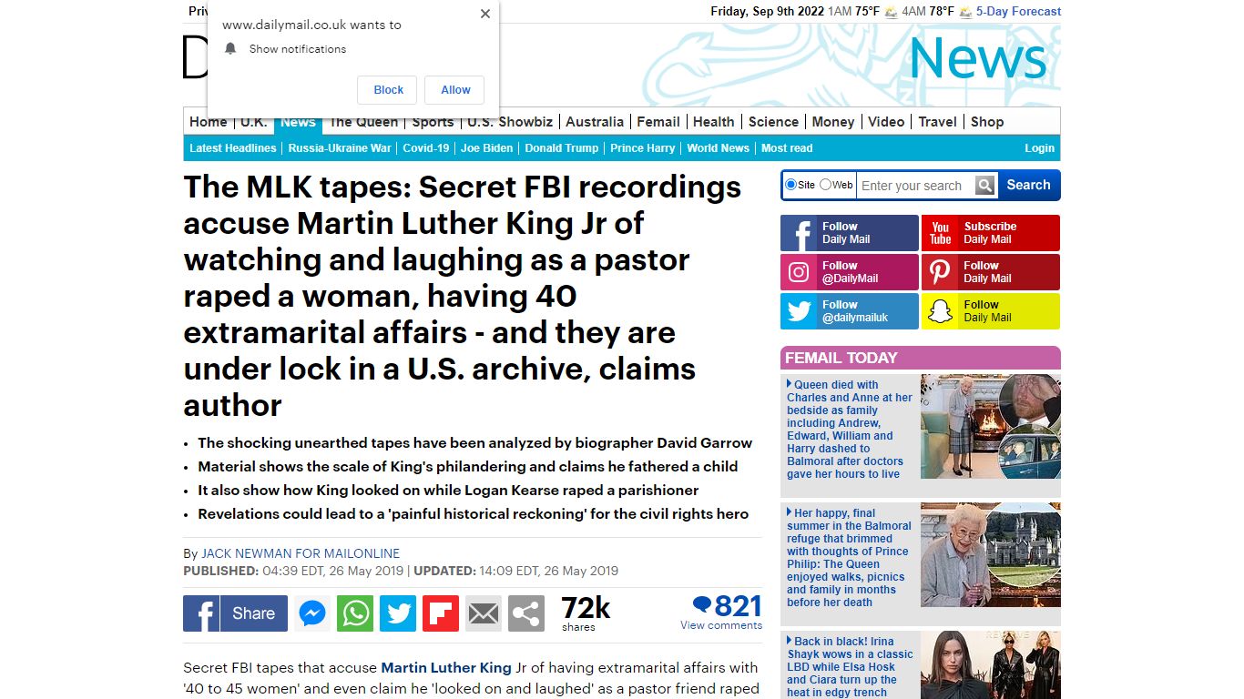 FBI tapes show Martin Luther King Jr had 40 affairs and 'laughed' as ...